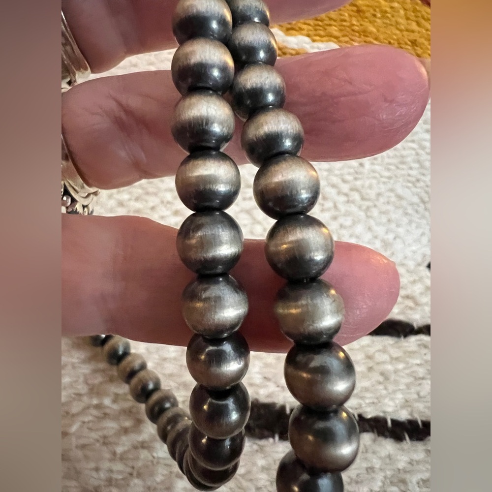❤️ 8mm 20+2” Desert Pearls Ethnic Navajo Style Southwestern Oxidized 925 27.9Gm - Picture 6 of 12
